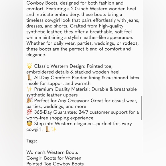 ⭐ Women's Cowboy Boots | Pointy Toe Western Mid-Calf Cowgirl Boots - Picture 8 of 8